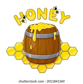 Wooden barrel. Vessel for keeping products, isolated on white background. Eps10 vector illustration.