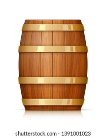 Wooden barrel. Vessel for keeping wine, beer and beverage. Equipment for pub and wine cellar. Whisky keg. Lager oak capacities. Isolated on white background. Eps10 vector illustration.