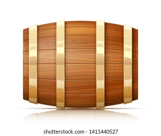 Wooden barrel. Vessel for keeping wine, beer and beverage. Equipment for pub and wine cellar. Whisky keg. Lager oak capacities. Isolated on white background. Eps10 vector illustration.