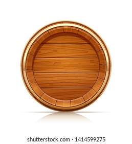 Wooden barrel. Vessel for keeping wine, beer and beverage. Equipment for pub and wine cellar. Whisky keg. Lager oak capacities. Isolated on white background. Eps10 vector illustration.