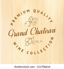 Wooden barrel with vine label. Vector illustration.