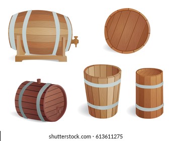 Wooden barrel vintage old style oak storage container and brown isolated retro liquid beverage object fermenting distillery cargo drum lager vector illustration.