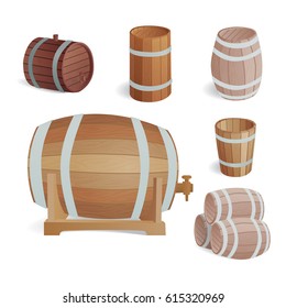 Wooden barrel vintage old style oak storage container and brown isolated retro liquid beverage vector illustration.