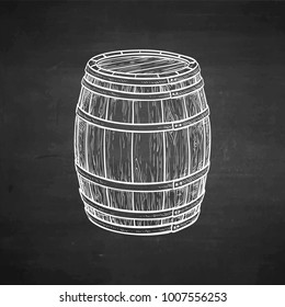 Wooden barrel of wine or beer. Chalk sketch on blackboard background. Hand drawn vector illustration. Retro style.