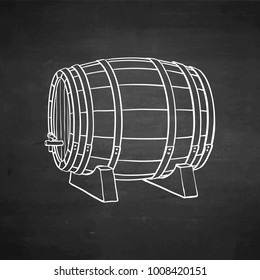 Wooden barrel of wine or beer. Chalk sketch on blackboard background. Hand drawn vector illustration. Retro style.