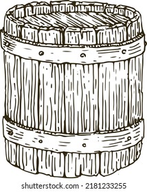 Wooden barrel for wine or beer on a white background. isolated object. Freehand drawing.