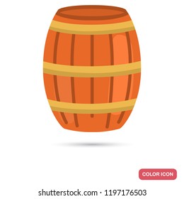 Wooden barrel with wine color flat icon