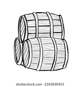 Wooden barrels on white background