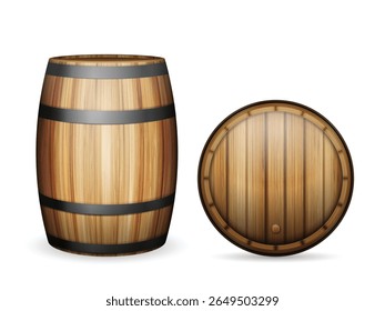 Wooden barrels on a white background. Vector illustration.