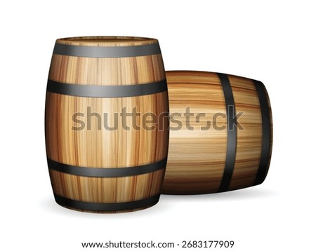 Wooden barrels on a white background. Vector illustration.