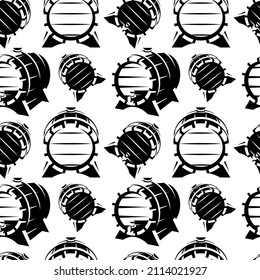 Wooden barrels. Seamless pattern for packaging design. Vector monochrome illustration.