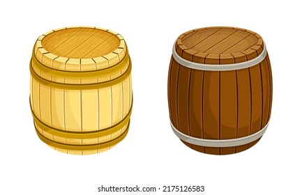 Wooden barrels set. Traditional oak casks for storing liquids vector illustration