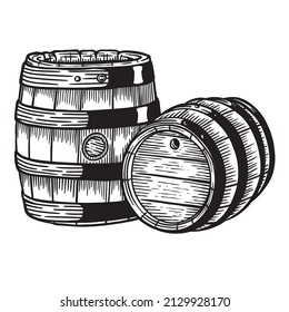 wooden barrels - vector illustration Hand drawn