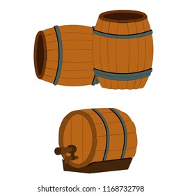 wooden barrels vector, white background