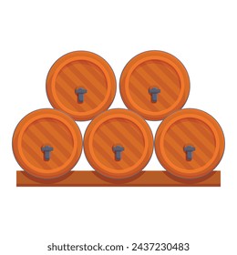 Wooden barrels wine stack icon cartoon vector. Making drink. Viticulture plant