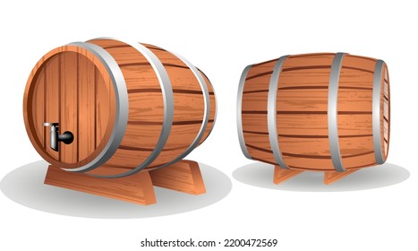 wooden barrels wine and whiskey 

isolated. wooden barrels for wine beer or 

whiskey