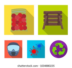 Wooden barricade, protective mask and other accessories. Paintball single icon in flat style vector symbol stock illustration web.