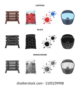Wooden barricade, protective mask and other accessories. Paintball single icon in cartoon,black,monochrome style vector symbol stock illustration web.