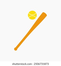 Wooden baseball bat and ball, baseball bat retro flat sticker design