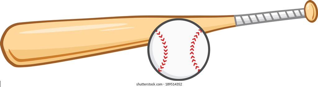 Wooden Baseball Bat And Ball. Vector Illustration Isolated on white