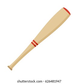 Wooden baseball bat. Flat vector cartoon illustration. Objects isolated on a white background.