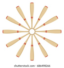 Wooden baseball bat. Flat vector cartoon illustration. Objects isolated on a white background.