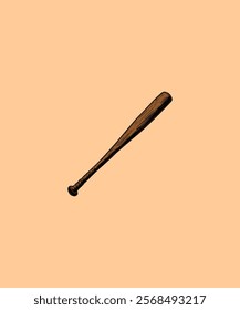 Wooden Baseball Bat Illustration on Beige Background