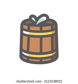 Wooden basin with water Vector icon Cartoon illustration.