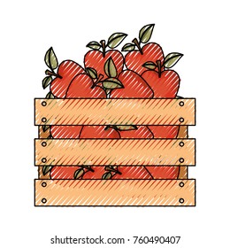 wooden basket with apples in colored crayon silhouette