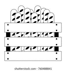 wooden basket with french breads in black dotted silhouette