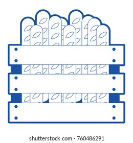 wooden basket with french breads in blue silhouette
