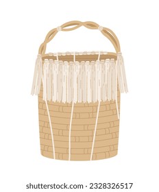 Wooden basket for home decoration concept. Furniture and home interior, decor. Comfort and coziness, aesthetics and beauty. Cartoon flat vector illustration isolated on white background