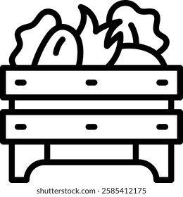 Wooden Basket Icon. Vegetables Basket Icon