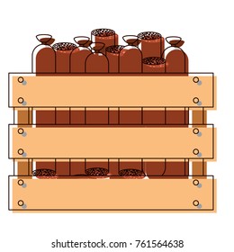 wooden basket with sausages in watercolor silhouette