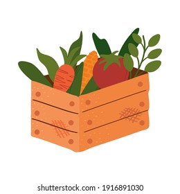 wooden basket with vegetables farm icon vector illustration design