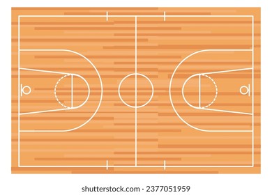 Wooden Basketball court floor with lines top view, gym parquet, Basketball field.