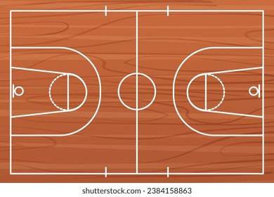 Wooden Basketball court floor with lines top view, gym parquet, Basketball field.