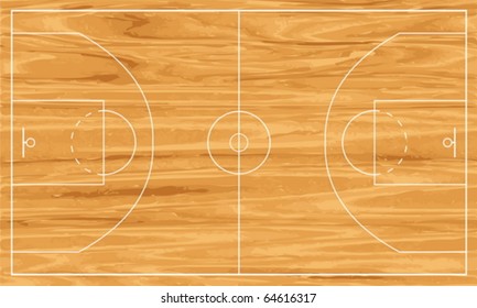 Wooden Basketball Court. Vector Illustration