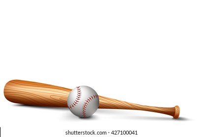 Wooden bat and baseball illustration