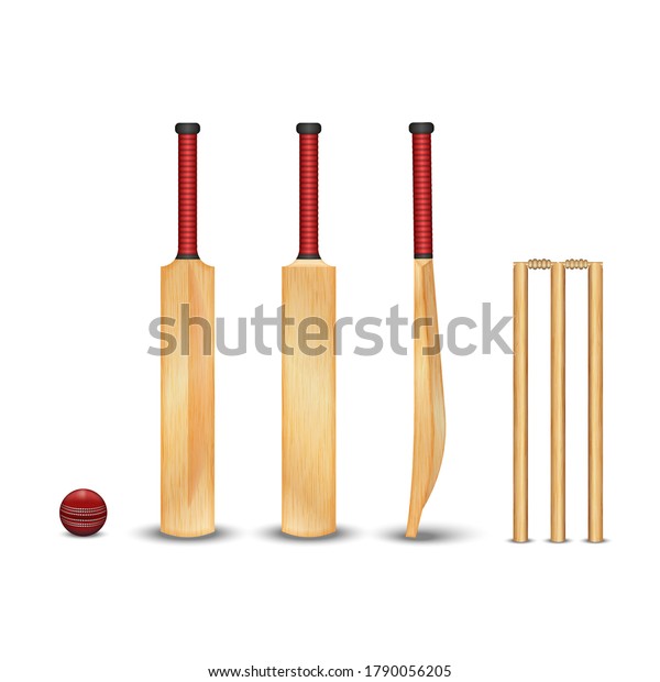 Wooden Bat Wicket Ball Game Cricket Stock Vector (Royalty Free) 1790056205