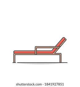 Wooden Beach Bed Vector Icon Illustration. Beach Lounger Flat Icon