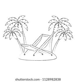 wooden beach chair with seascape