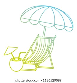 wooden beach chair with umbrella and coconut cocktail