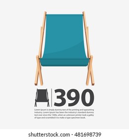 Wooden Beach Chaise Longue Isolated On White Background. Deck Chair Icon In Flat Design. Vector Illustration.