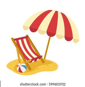 wooden beach chaise with umbrella vector illustration