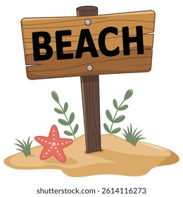 Wooden beach signage isolated vector illustration on white background