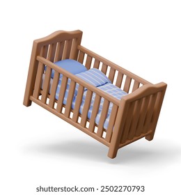 Cama de madera para bebé. Muebles del dormitorio de los niños. Cama para niños con ropa de cama