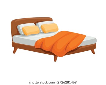 Wooden bed. Flat vector clipart, illustration with isolated background.