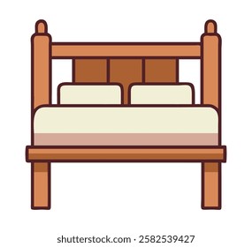 Wooden bed frame with headboard and pillows for bedroom decor