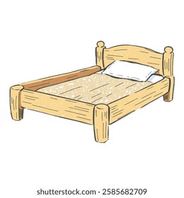 A wooden bed frame with a timeless design, perfect for enhancing cozy bedroom decor.